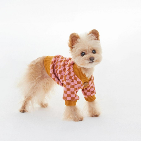 Checker Board Pink Dog Cardigan