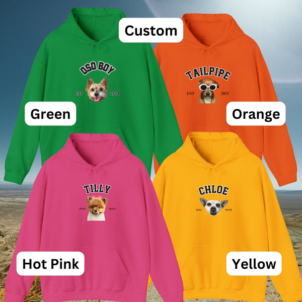Personalized Varsity Style Dog Face Hoodie Bright Color Sweatshirt High Viz Color