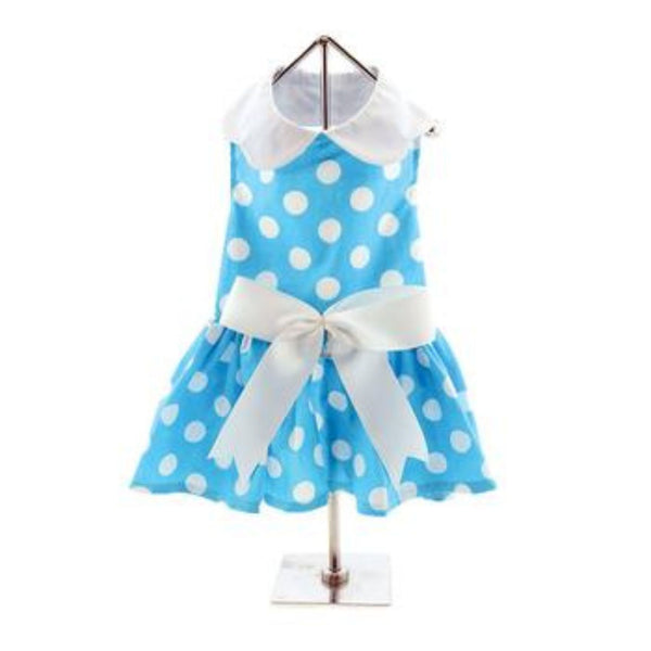 Blue Polka Dot Dog Dress Harness Dress With Matching Leash