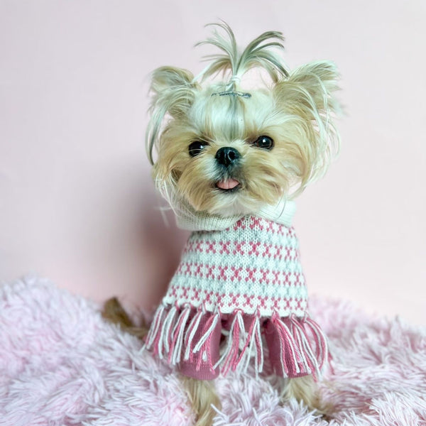Alpaca Knitted Dog Sweater Pink Poncho