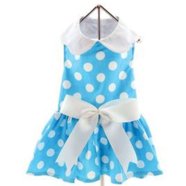 Blue Polka Dot Dog Dress Harness Dress With Matching Leash