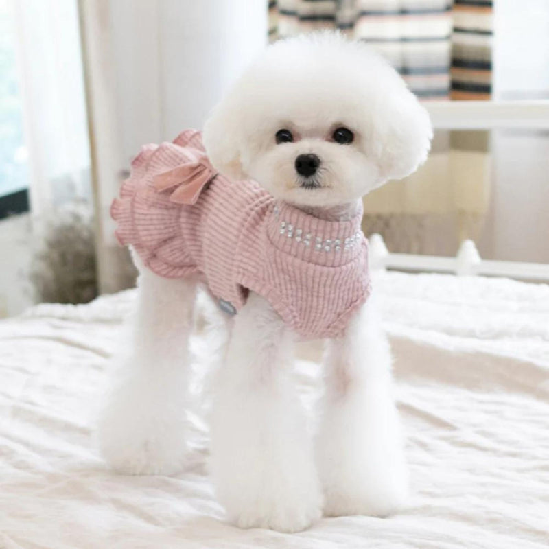 Popdog Fleece Sleeveless Pink Dress with Velvet Bow