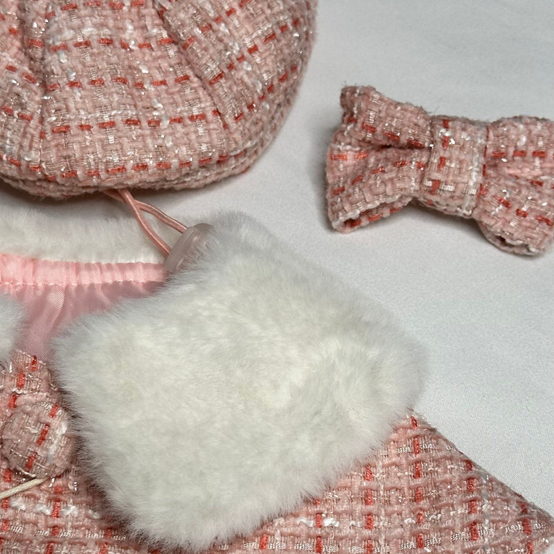 3-Piece Pink Plaid Vintage Style Pet Coat Cape With Fur Collar Set