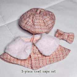 3-Piece Pink Plaid Vintage Style Pet Coat Cape With Fur Collar Set