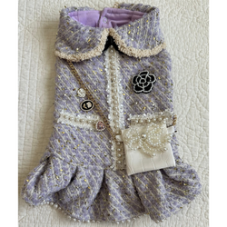 Chic Lavender Dog Couture With Pearl Trim Dog Dress Coat