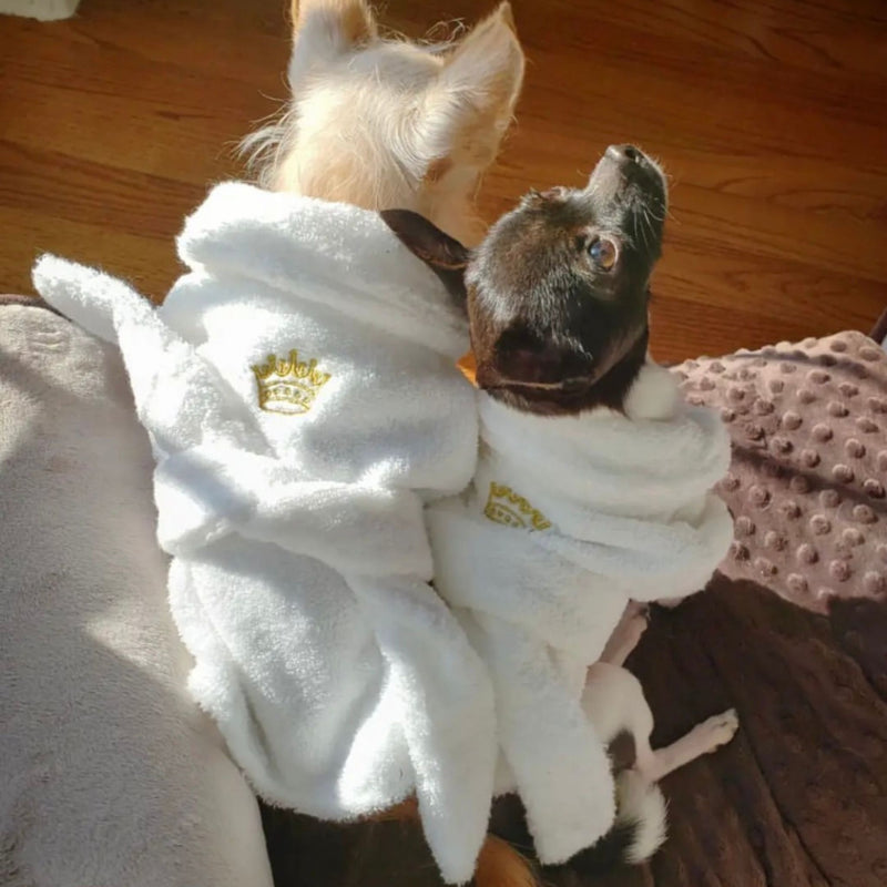 White Spa Robes For Dogs and Pets With Embroidered Emblem