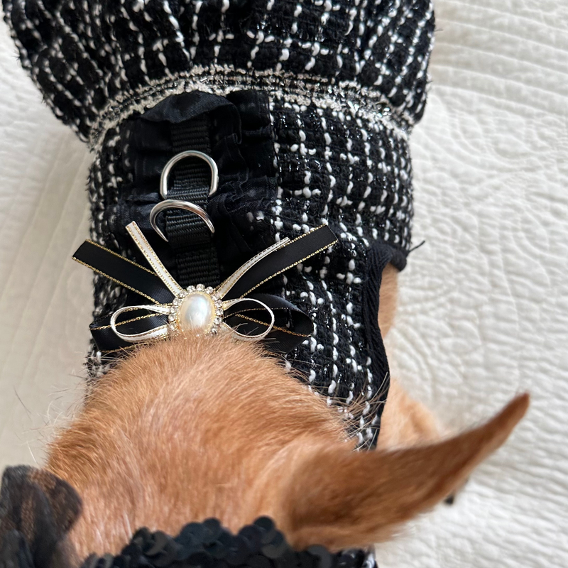 Tweed Harness Dress With Leash Pet Fashion