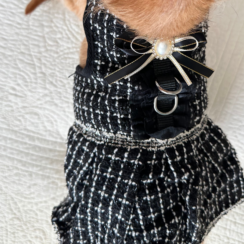 Tweed Harness Dress With Leash Pet Fashion