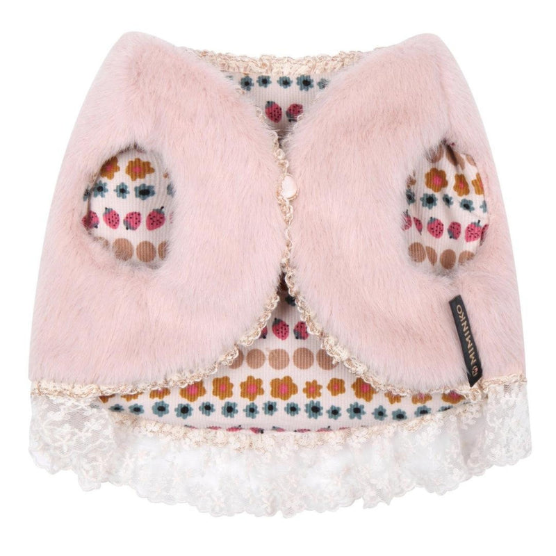 NEW MIMINKO PINK FAUX FUR VEST WITH LACE FOR PETS