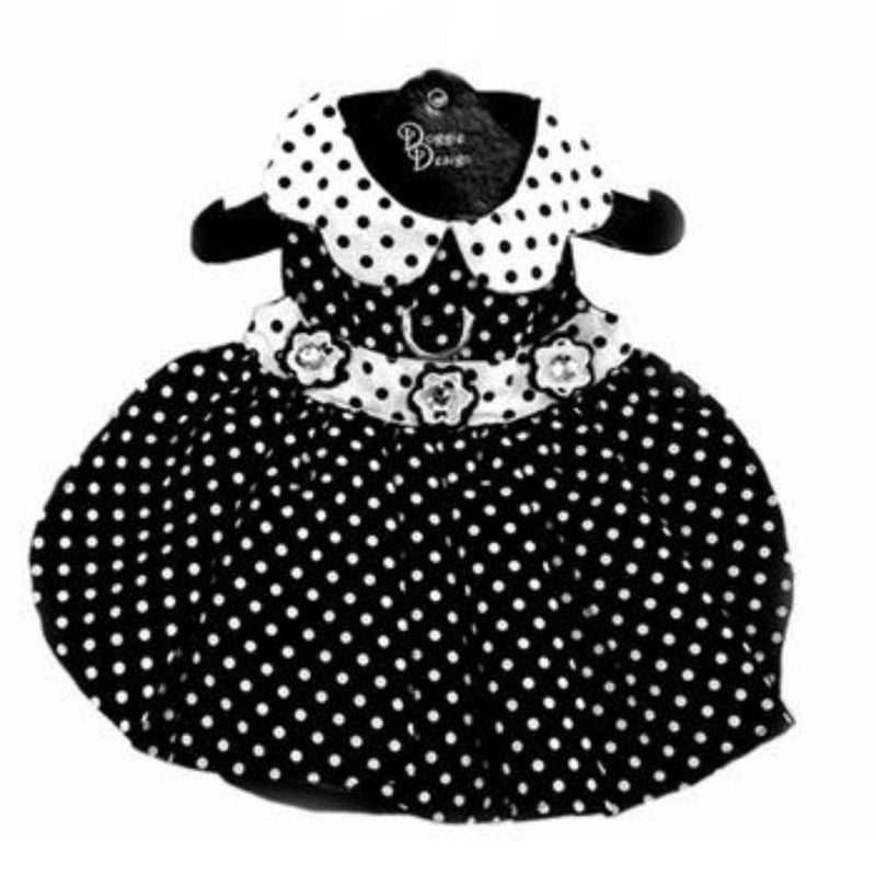 Polka Dot Black & White Dog Harness Dress With Tulle