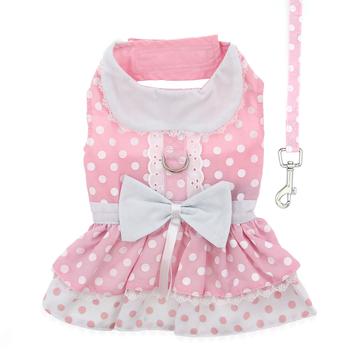 Polka Dot & Lace Pink Dog Harness Dress With Matching Leash