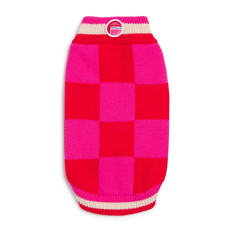 Ski Lodge Checkered Pattern Pinky Dog Sweater