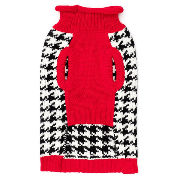 ROLLED NECK HOUNDSTOOTH PATTERN KNIT DOG SWEATER WITH MATCHING SCARF