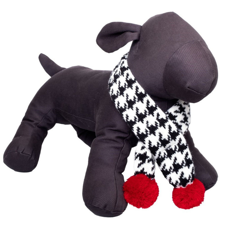ROLLED NECK HOUNDSTOOTH PATTERN KNIT DOG SWEATER WITH MATCHING SCARF
