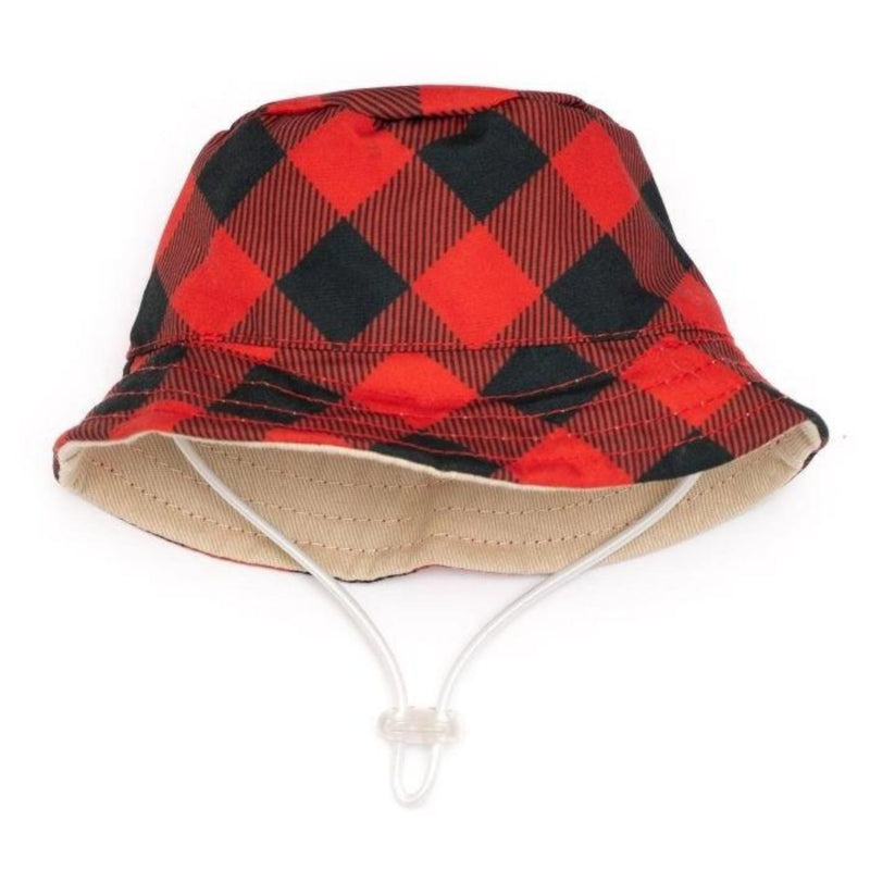 Buffalo Red Plaid Pet Dog Bucket Hat With Chin Strap