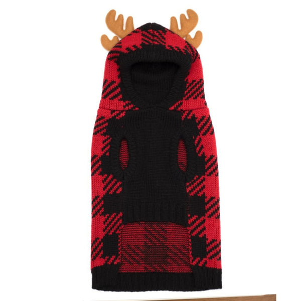 Reindeer Ears Sleeveless Red Buffalo Knit Dog Sweater